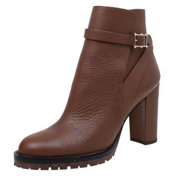 Pre Owned Valentino Brown Leather Block Heel Ankle Boots Size 39