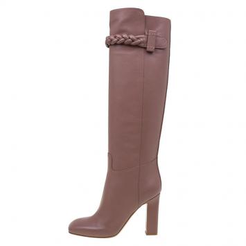 Pre Owned Valentino Blush Pink Leather Braided Over the Knee Boots Size 37.5
