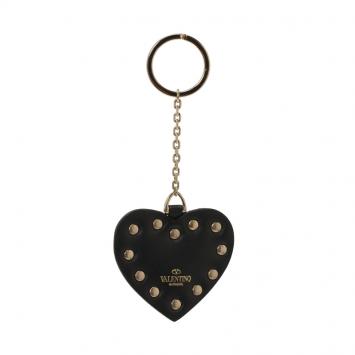 Pre Owned Valentino Black Leather Heart Rockstud Keyring 
