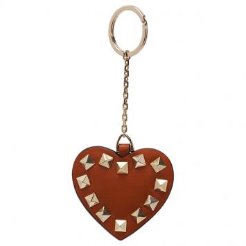 Pre Owned Valentino Orange Leather Heart Rockstud Keyring 