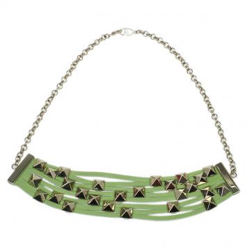 Pre Owned Valentino Rockstud Green Leather Necklace