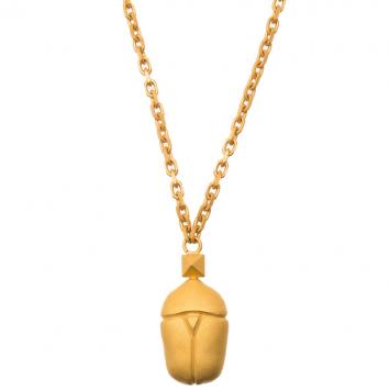 Pre Owned Valentino Scarab Gold Tone Chain Long Pendant Necklace