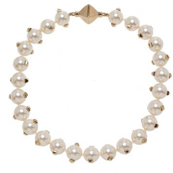 Pre Owned Valentino Studded Faux Pearl  Necklace