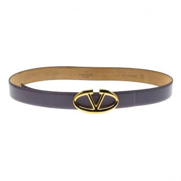 مملوكة مسبقًا Valentino Lilac Patent Leather Logo Platino Belt 90 CM