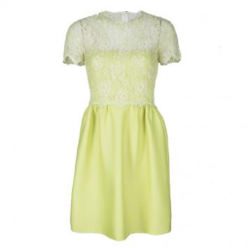 Pre Owned Valentino Yellow Floral Lace Overlay Cap Sleeve Dress S