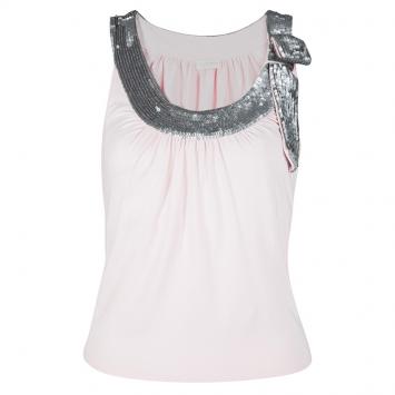 Pre Owned Valentino Blush Pink Knit Sequin Embellished Neckline Detail Sleeveless Top S