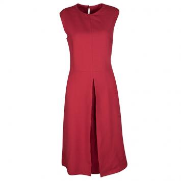 Pre Owned Valentino Red Inverted Pleat Detail Sleeveless Sheath Dress M