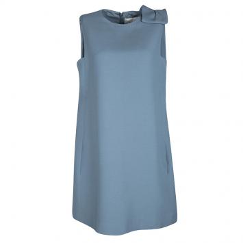 Pre Owned Valentino Powder Blue Draped Bow Detail Sleeveless Shift Dress S