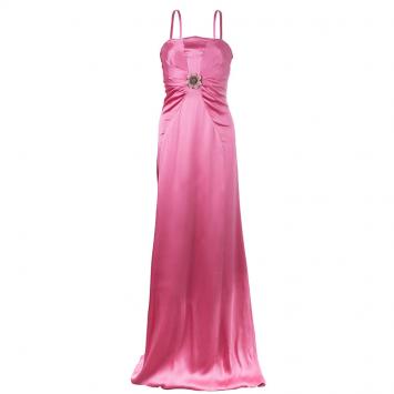 Pre Owned Valentino Pink Strapless Floral Brooch Gown L