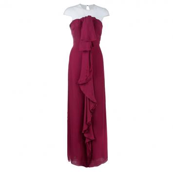Pre Owned Valentino Fuschia Chiffon Draped Gown L