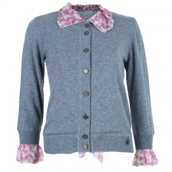 مملوكة مسبقًا Valentino Gray Wool Floral Trimmed Cardigan M