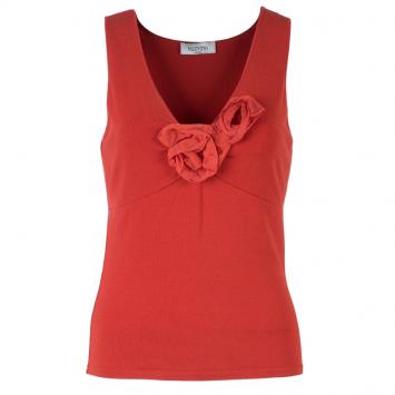 Pre Owned Valentino Red Sleeveless Rosette Detail Top S