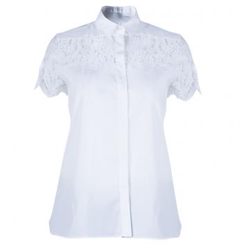 Pre Owned Valentino White Lace Trim Shirt M