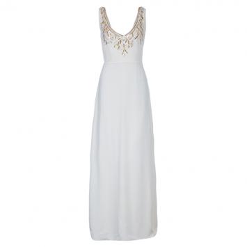 Pre Owned Valentino Cream Embellished Maxi Dress M
