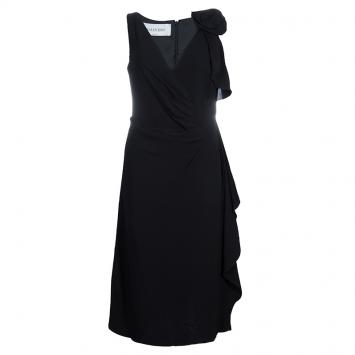 Pre Owned Valentino Black Ruched Side Floral Applique Detail Sleeveless Dress M