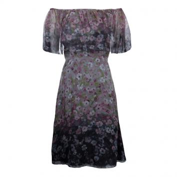 Pre Owned Valentino Floral Printed Silk Flounce Dress L