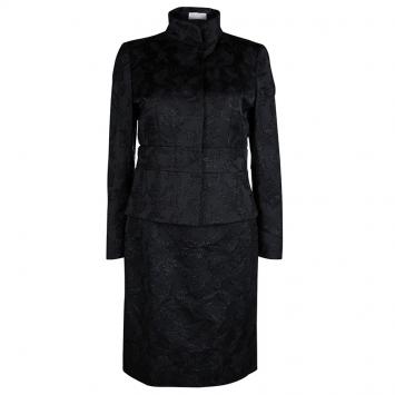 Pre Owned Valentino Black Floral Lurex Jacquard Dress and Blazer Set M