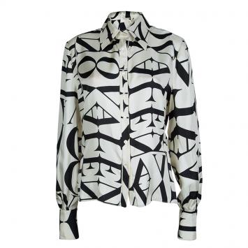 Pre Owned Valentino Cream Monogram Print Long Sleeve Buttondown Silk Shirt XL