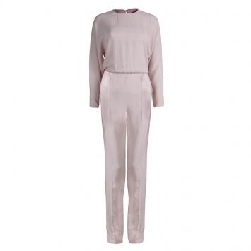 Pre Owned Valentino Pastel Pink Silk Long Sleeve Jumpsuit M
