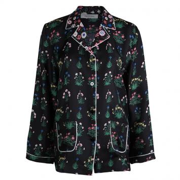 Pre Owned Valentino Black Floral Printed Silk Shirt S