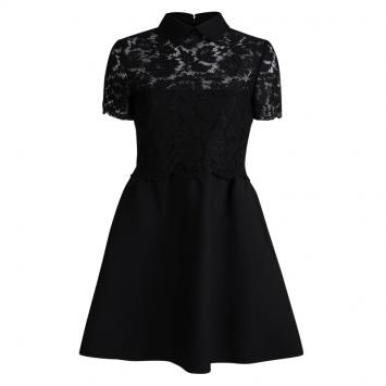 Pre Owned Valentino Black Lace Collar Detail Dress M