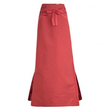 Pre Owned Valentino Red Bow Detail Gathered High Low Maxi Skirt L