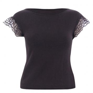 Pre Owned Valentino Dark Brown Lace Sleeve Knit Top S