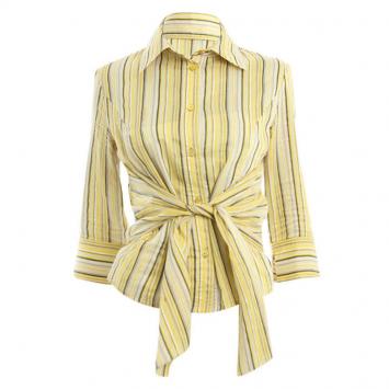Pre Owned Valentino Yellow Striped Front Knot Top S
