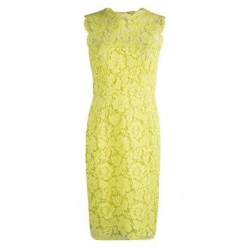 Pre Owned Valentino Yellow Lace Sleeveless Sheath Dress M