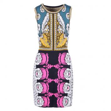 Pre Owned Valentino Multi-print Textured Sleeveless Dress S
