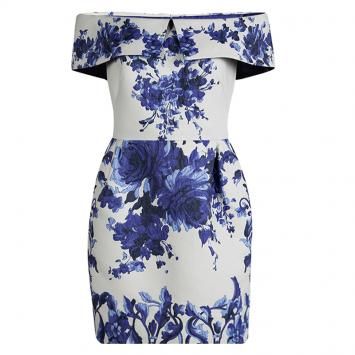 Pre Owned Valentino Floral Jacquard Off-Shoulder Dress M