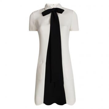 مملوكة مسبقًا Valentino Cream Contrast Bow Tie Detail Short Sleeve Shift Dress S