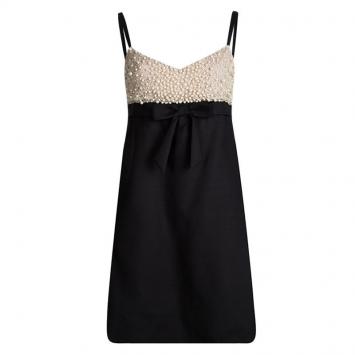 Pre Owned Valentino Black Pearl Embellished Bow Detail Sleeveless Dress L