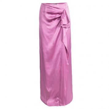Pre Owned Valentino Hot Pink Silk Draped Maxi Skirt S