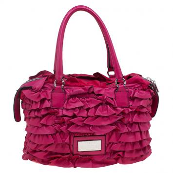 Pre Owned Valentino Red Ruffled Leather Small Satchel