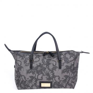 Pre Owned Valentino Grey Lace Floral Duffle Bag