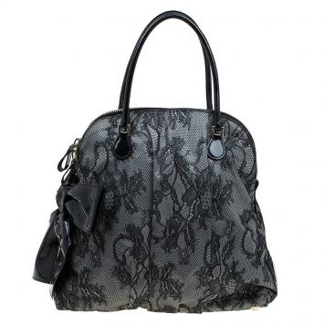 Pre Owned Valentino Black Lace Bow Dome Bag