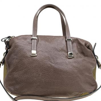 Pre Owned Valentino Brown/Gold Leather and Metal Mesh Top Handle Bag