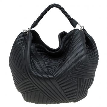 Pre Owned Valentino Black Leather Braided Stitch Hobo