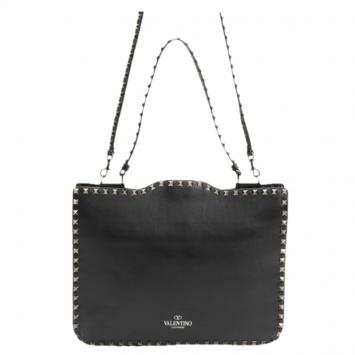 Pre Owned Valentino Black Leather Rockstud Flip Lock Messenger Bag