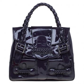 Pre Owned Valentino Purple Patent Leather Histoire Satchel