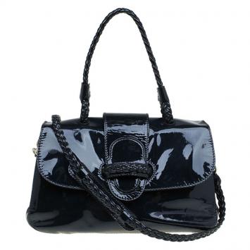 Pre Owned Valentino Black Patent Leather Small Histoire Top Handle Bag