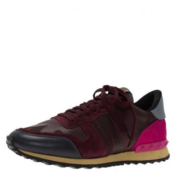 Pre Owned Valentino Tricolor Leather and Suede Camouflage Sneakers Size 39