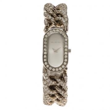 Pre Owned Valentino Silver Stainless Steel Crystals Curb Chain Women's Wristwatch 18MM