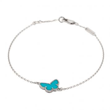 Pre Owned Van Cleef & Arpels Sweet Alhambra Butterfly Turquoise White Gold Bracelet