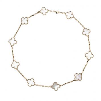Pre Owned Van Cleef & Arpels Vintage Alhambra 10 Motifs Mother of Pearl Yellow Gold Necklace