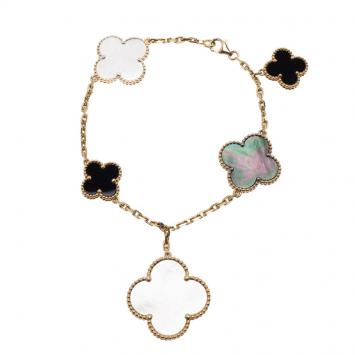 Pre Owned Van Cleef & Arpels Magic Alhambra Mother of Pearl and Onyx Yellow Gold Bracelet