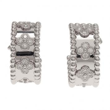 Pre Owned Van Cleef & Arpels Perlée Clover Diamonds White Gold Hoop Earrings