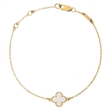 Pre Owned Van Cleef & Arpels Sweet Alhambra Mother of Pearl Yellow Gold Bracelet