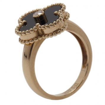 Pre Owned Van Cleef and Arpels Vintage Alhambra Onyx  Yellow Gold Ring Size 51